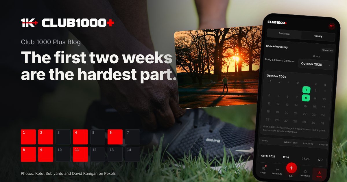 Cover: the headline over a photo of hands tying the laces of a black running shoe on grass, beside a second photo of a lone walker at sunrise among silhouetted trees in a park and an app screen on a phone.