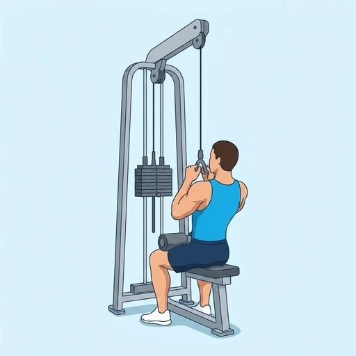 Neutral-grip cable pulldown: Exercise illustration (peak)